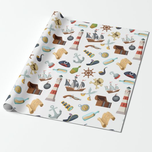 Pirate Nautic Icons Geschenkpapier (Ungerollt)
