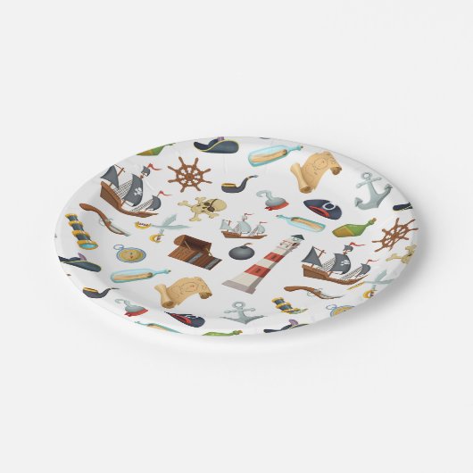 Pirate Nautic Icons Pappteller (Schrägansicht)