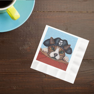 Pirate Niedlich überrascht Braunstreifen Katze Serviette