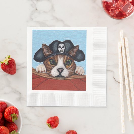 Pirate Niedlich überrascht Braunstreifen Katze Serviette (Beispiel)