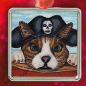Pirate Niedlich überraschte Katze Silbernes Ornament
