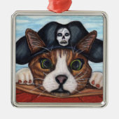 Pirate Niedlich überraschte Katze Silbernes Ornament (Vorne)
