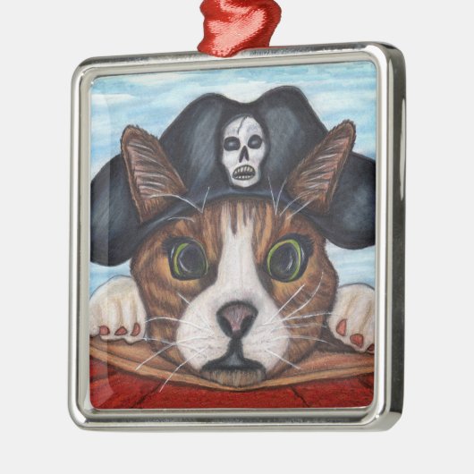 Pirate Niedlich überraschte Katze Silbernes Ornament (Links)