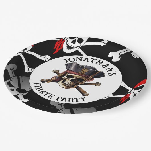 PIRATE-NIEDLICHE SKULLS-Papierplatte Pappteller (Schrägansicht)