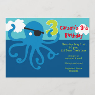 Pirate Octopus 3. Geburtstag Swim Party Einladung