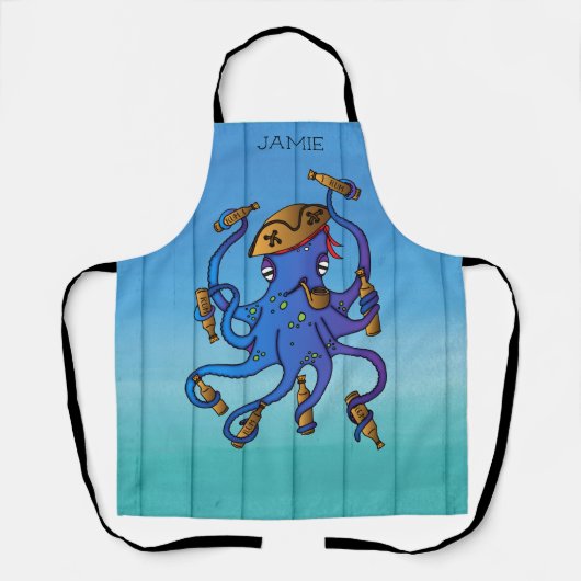 Pirate Octopus Drink Rum Funny Nautical Schürze (Vorderseite)