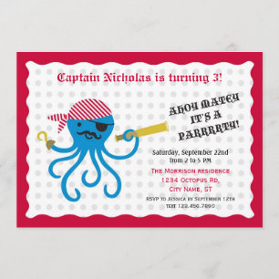 Pirate Octopus Geburtstagspartei Einladung