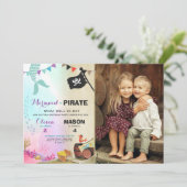 Pirate oder Meerjungfrau Geburtstagseinladung Gesc Einladung (Stehend Vorderseite)