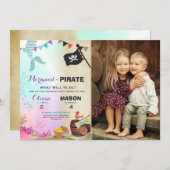 Pirate oder Meerjungfrau Geburtstagseinladung Gesc Einladung (Vorne/Hinten)