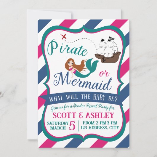 Pirate oder Mermaid Gender Reveal Party Einladung (Vorderseite)