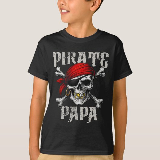 Pirate Papa Piratenflagge Flag und Schädelknochen T-Shirt (Vorderseite)