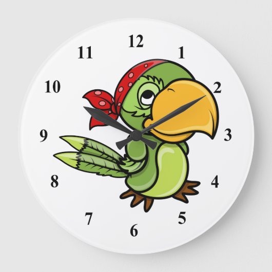 Pirate Parrot Cartoon Große Wanduhr (Vorderseite)