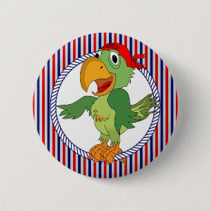 Pirate Parrot Nautic Stripes Button