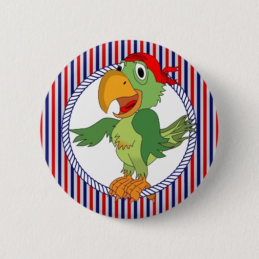 Pirate Parrot Nautic Stripes Button (Vorderseite)