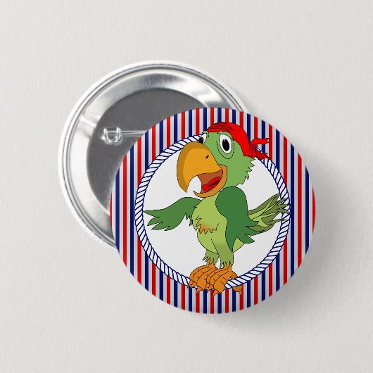 Pirate Parrot Nautic Stripes Button (Vorne & Hinten)