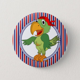 Pirate Parrot Nautic Stripes Button