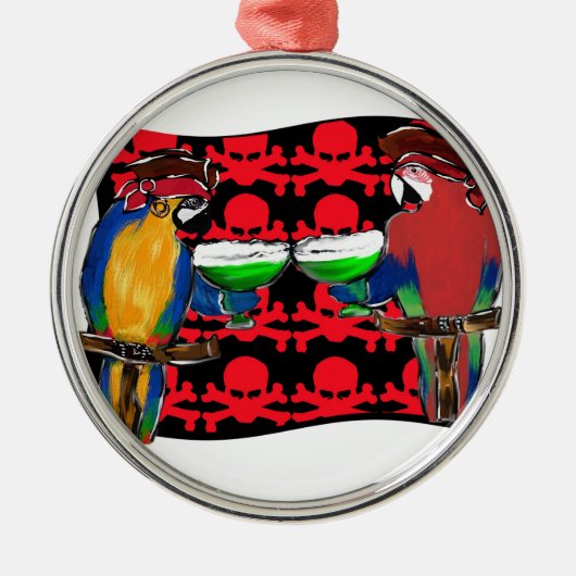 Pirate Parrots Silbernes Ornament (Vorne)