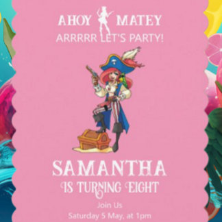 Pirate Party Birthday Pink Girl Einladung
