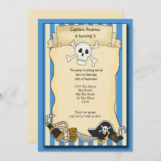 Pirate Party Invite Einladung (Vorne/Hinten)