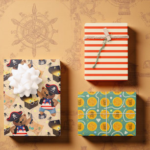 Pirate Party mit Bären, Streifen und Schatz Geschenkpapier Set