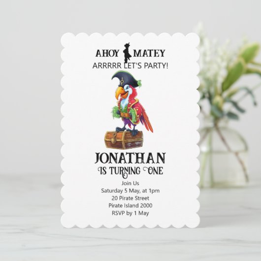Pirate Party Parrot Birthday Einladung (Stehend Vorderseite)