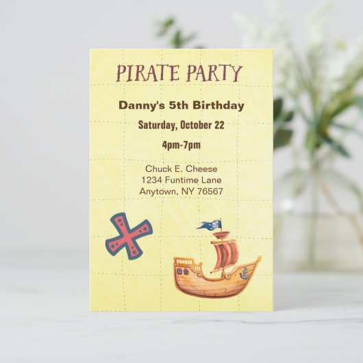 Pirate Party Personalisiert Child's Birthday Einladung (Stehend Vorderseite)