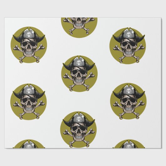 Pirate Party Skull Gold Geschenkpapier (Flach)