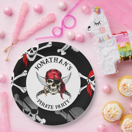 PIRATE-PARTY-SKULLS-Papierplatte Pappteller (Party)