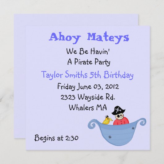 Pirate Party zum Geburtstag Einladung (Vorne/Hinten)