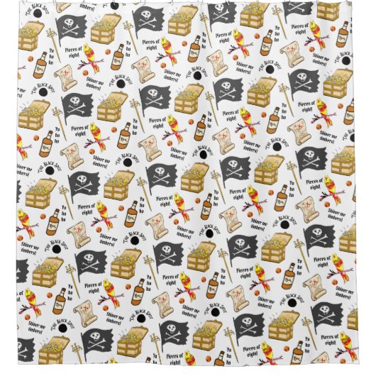 Pirate Pattern Treasure Island HandGezeichnet Duschvorhang (Vorderseite)