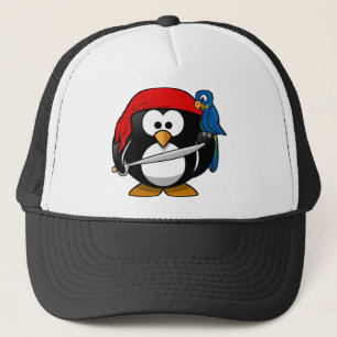 Pirate Penguin mit einer Roten Bandanna und einem  Truckerkappe