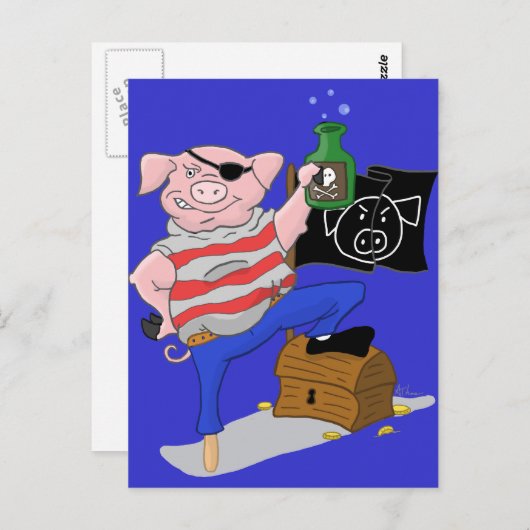 Pirate Pig Captain Cartoon Postkarte (Vorne/Hinten)