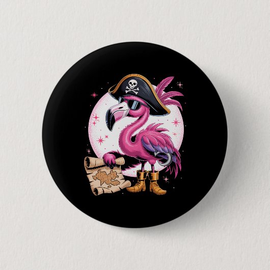 Pirate Pink Flamingo Funny Halloween Party Kostüm Button (Vorderseite)