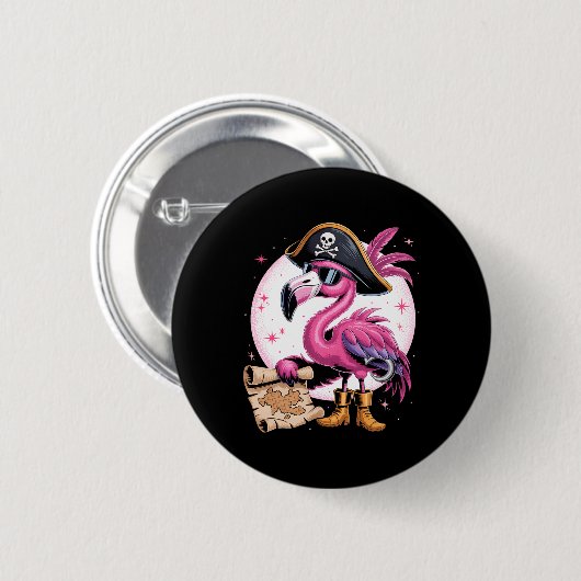 Pirate Pink Flamingo Funny Halloween Party Kostüm Button (Vorne & Hinten)