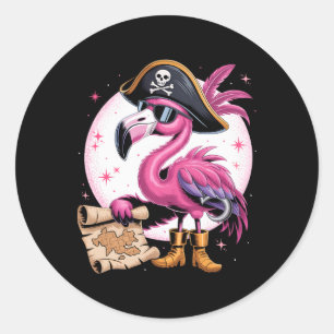 Pirate Pink Flamingo Funny Halloween Party Kostüm Runder Aufkleber