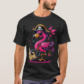 Pirate Pink Flamingo Halloween-Party Piratenflagge T-Shirt (Vorderseite)