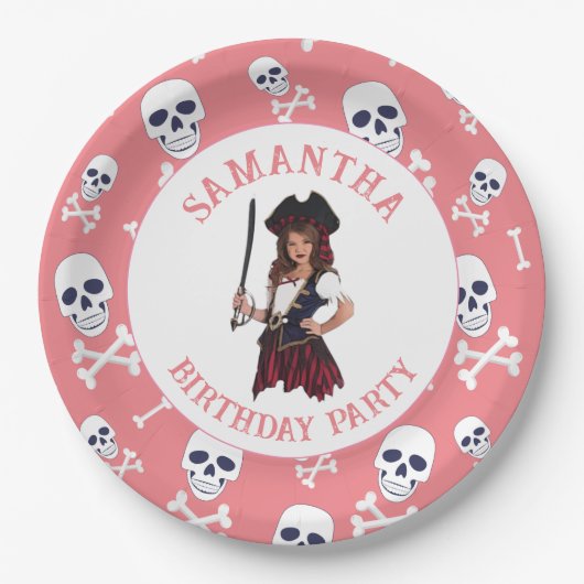 Pirate PINK Girl Skulls Paper Tellers Pappteller (Vorderseite)
