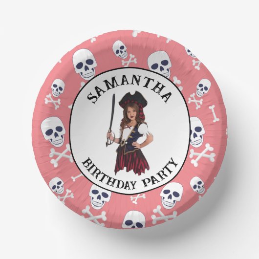Pirate Pink Girl Skulls Pappteller (Vorderseite)
