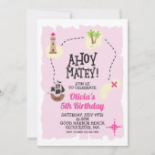 Pirate Pink Schatzkarte Geburtstag Einladung (Vorderseite)
