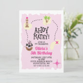 Pirate Pink Schatzkarte Geburtstag Einladung (Stehend Vorderseite)
