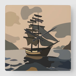 Pirate Pirates Ship Adventure Pirate Quadratische Wanduhr