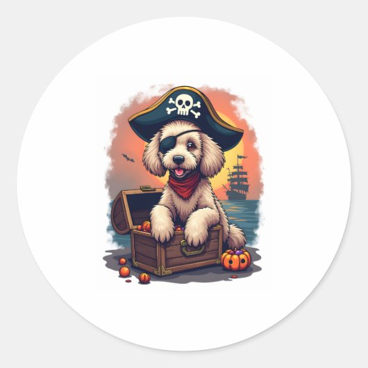 Pirate Poodle Plunder Runder Aufkleber (Vorderseite)