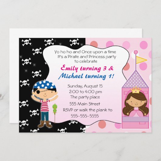 Pirate Princess Kindergeburtstag Party Einladungen (Vorne/Hinten)