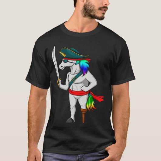 Pirate Rainbow Unicorn With Sword  Halloween Costu T-Shirt (Vorderseite)