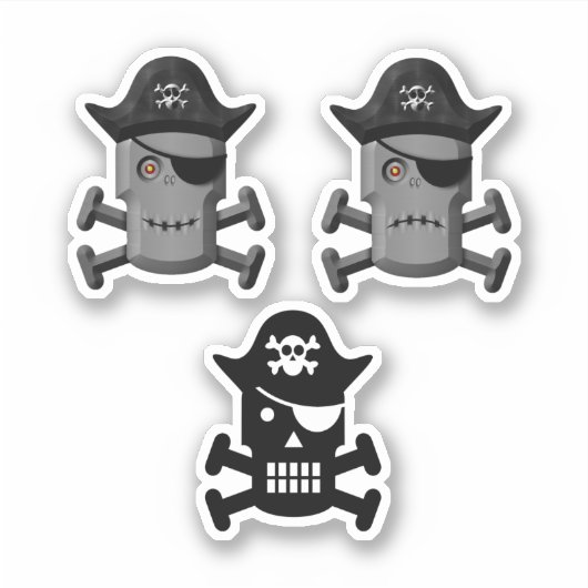 Pirate Robot Piratenflagge 3 Pack Aufkleber (Vorderseite)