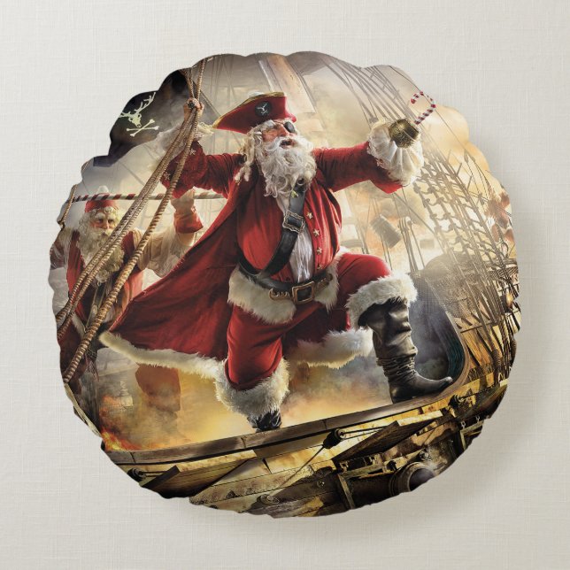 Pirate Santa Rundes Kissen (Vorderseite)