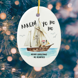 Pirate Santa Ship Funny Nautical Christmas Keramik Ornament