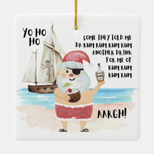 Pirate Santa Ship Rum Funny Coast Weihnachten Keramikornament (Rückseite)