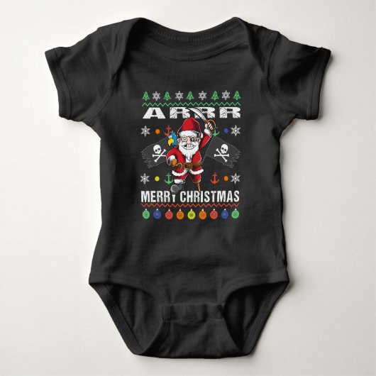 Pirate Santa Tacky Xmas Sweater Ar Frohe Weihnacht Baby Strampler (Vorderseite)