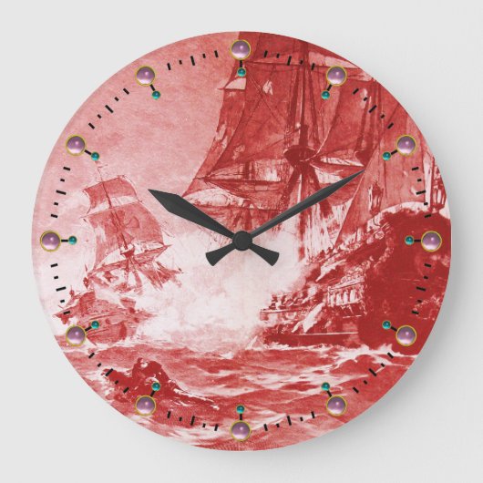 PIRATE SCHIFFBATTLE Red Nautic Große Wanduhr (Vorderseite)